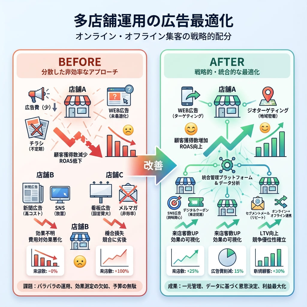 店舗別の広告最適化Before→After図